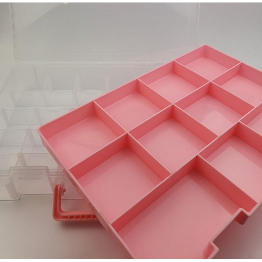 Contenitore perline - valigetta rosa - 2 piani