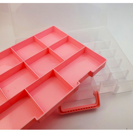 Contenitore perline - valigetta rosa - 2 piani