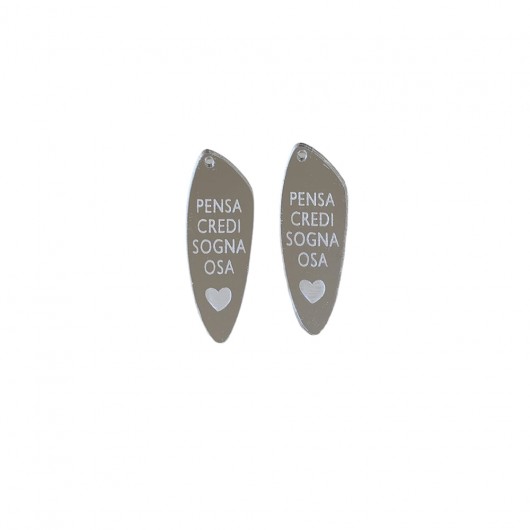 Piastrine 49x12mm "pensa, credi..." colore argento